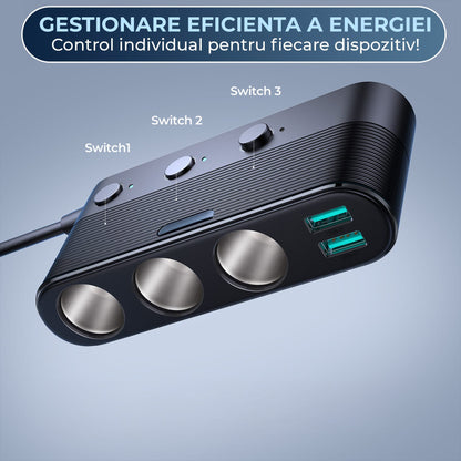 Adaptor priza Timebox, 139W, 3 x USB, 1 X USB-C, 7 in 1, 3x soclu auto, C 3