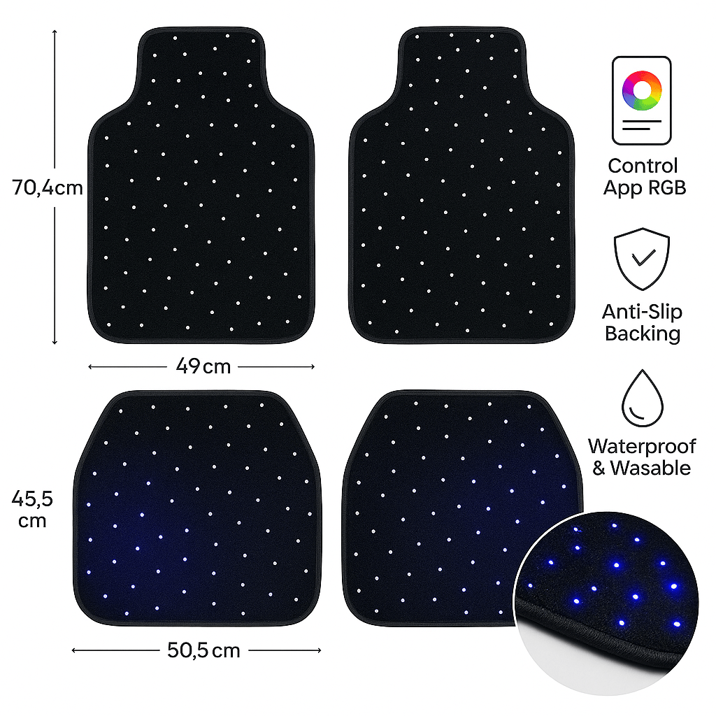 Covorase Auto LED Timebox, Waterproof si Lavabile, Instalare Rapida, Negru