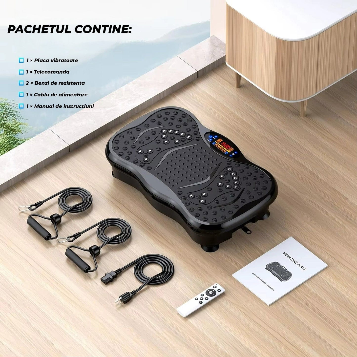 Aparat vibromasaj fitness cu masaj magnetic pentru picioare, Negru