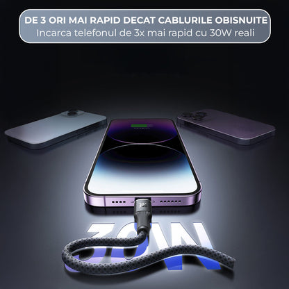 Cablu de Incarcare 3 in 1 Timebox, USB-C la Type-C, 100W, 1,5m, Lightning, Negru