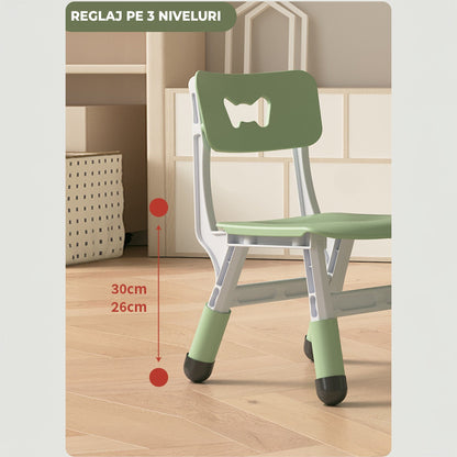 Set Masa si 2 Scaune Reglabile pentru Copii, Desen si Invatare, Verde