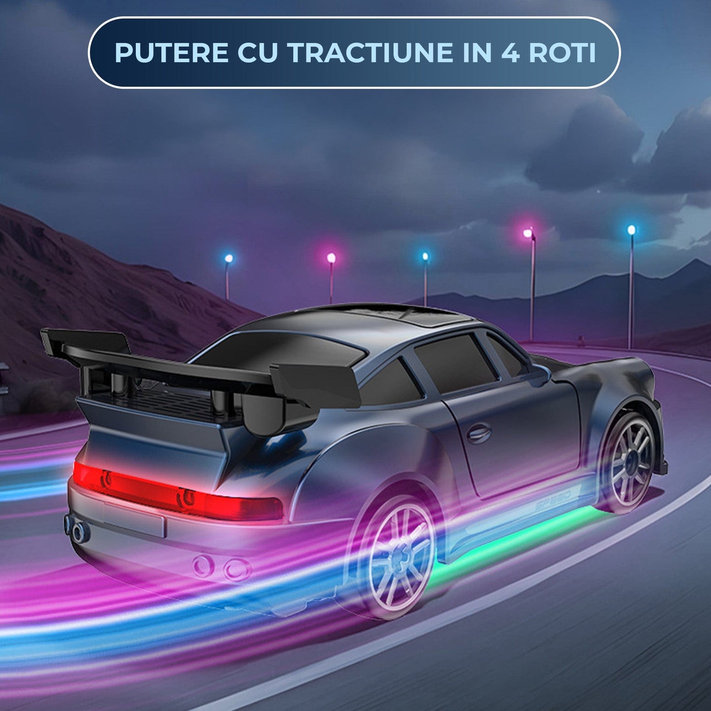 Masina cu telecomanda RC, 1:64, 4x4, Lumini LED, Viteza si drift pe masa