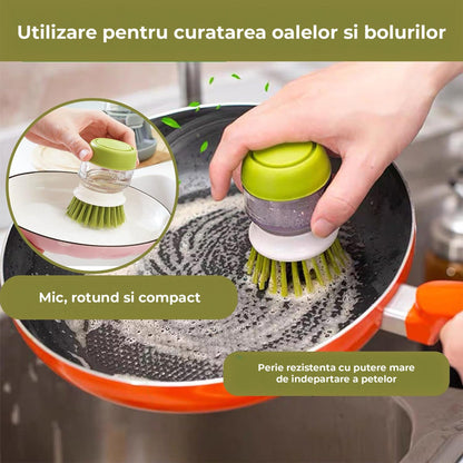 Dispenser Detergent cu Perie si Suport de Scurgere, Dozare Automata, Gri