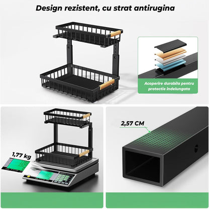 Set 2 Organizatoare Metalice cu Sertar Glisant pentru Dulap, 2 Niveluri