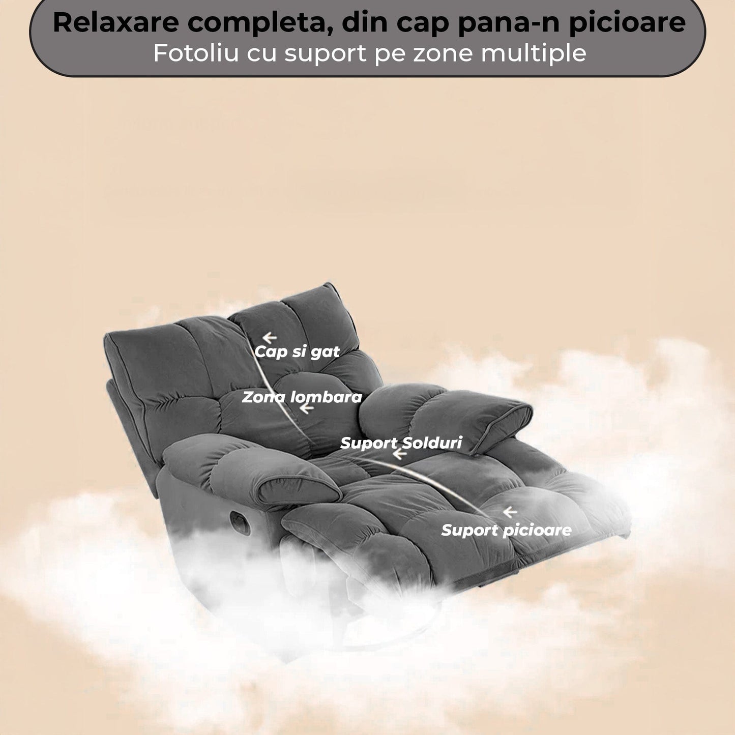 Fotoliu Recliner Modern, Inclinare in diferite Unghiuri, Gri