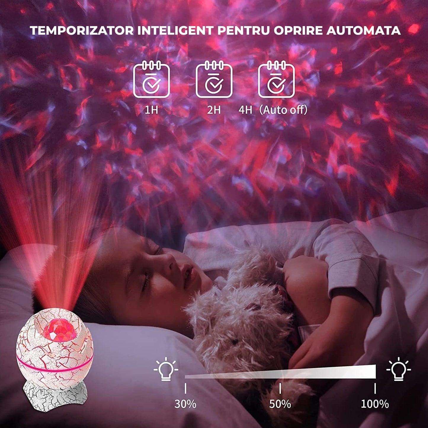 Lampa de Noapte tip Proiector Galaxie Timebox,  Sunete Albe, Alb