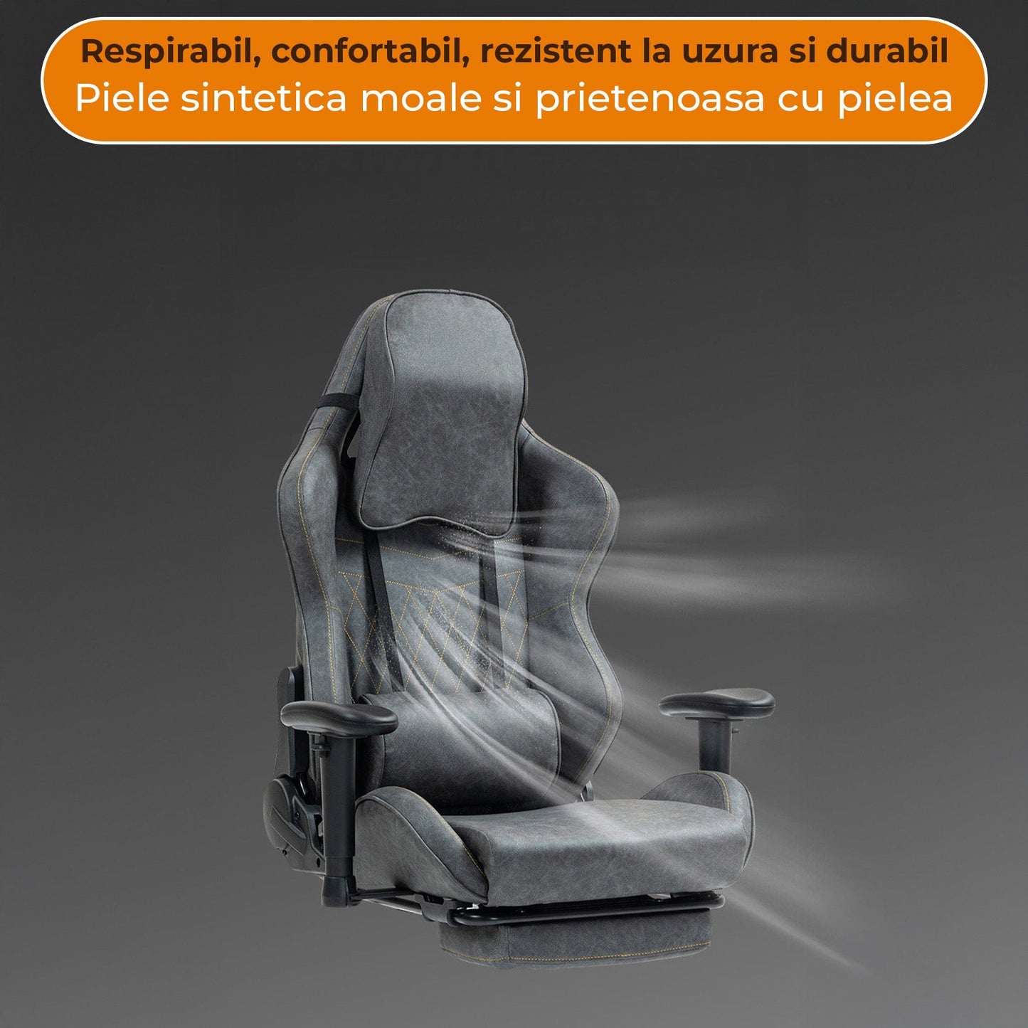 Scaun Gaming Clasic din Piele, Cilindru Clasa 4, Negru