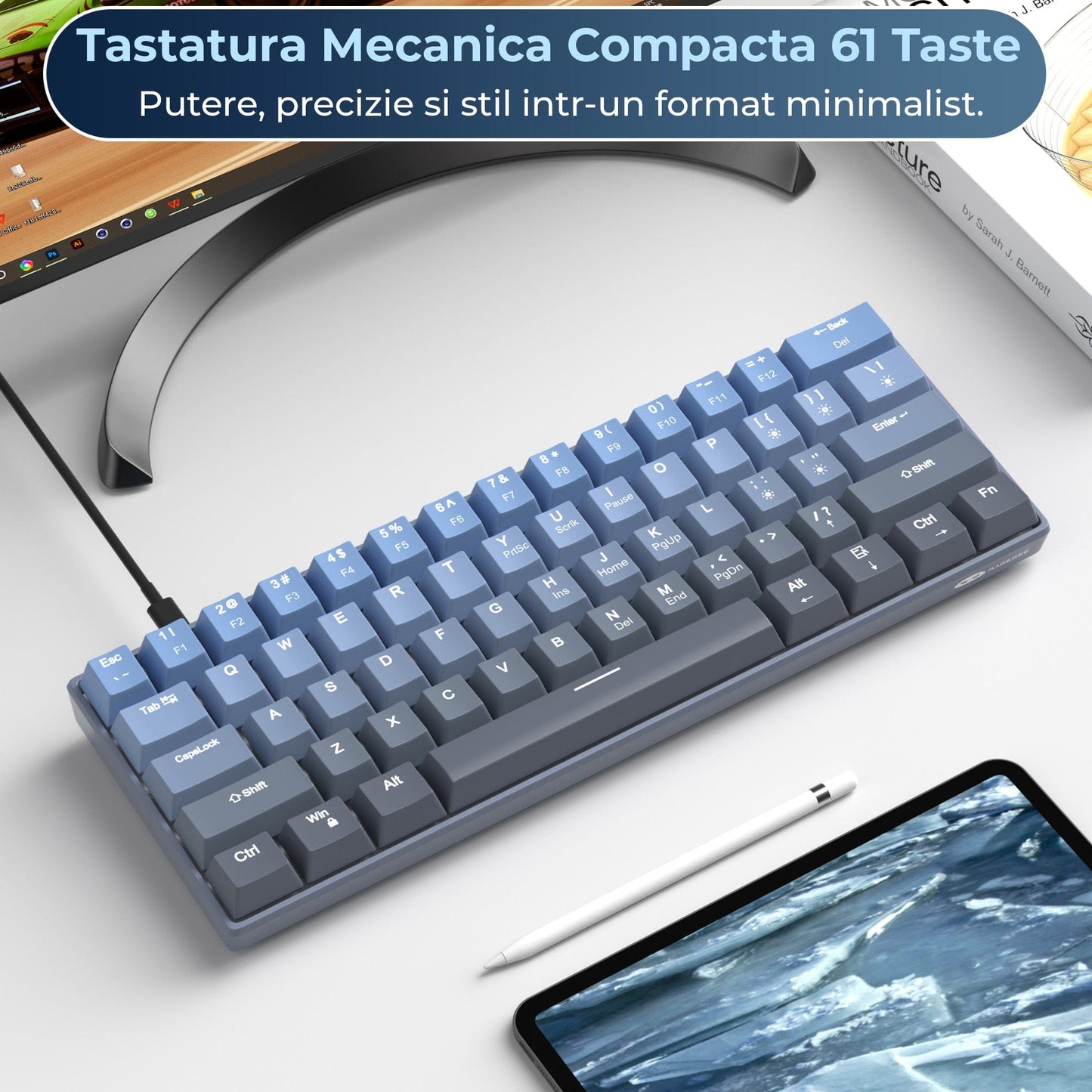 Tastatura Mecanica Timebox, 61 Taste, Keycaps PBT, Switch-uri Precise, Albastru
