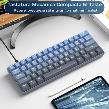 Tastatura Mecanica Timebox, 61 Taste, Keycaps PBT, Switch-uri Precise, Albastru