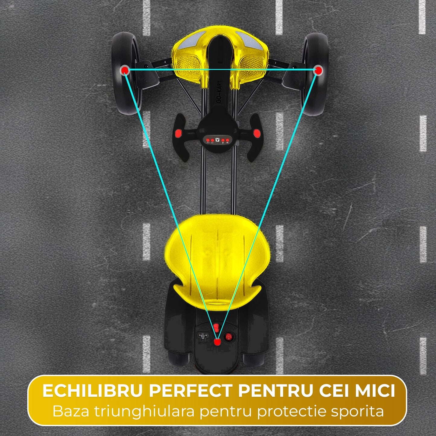 Kart electric copii, 4 roti, Pliabil si usor de montat, Scaun ergonomic, Galben