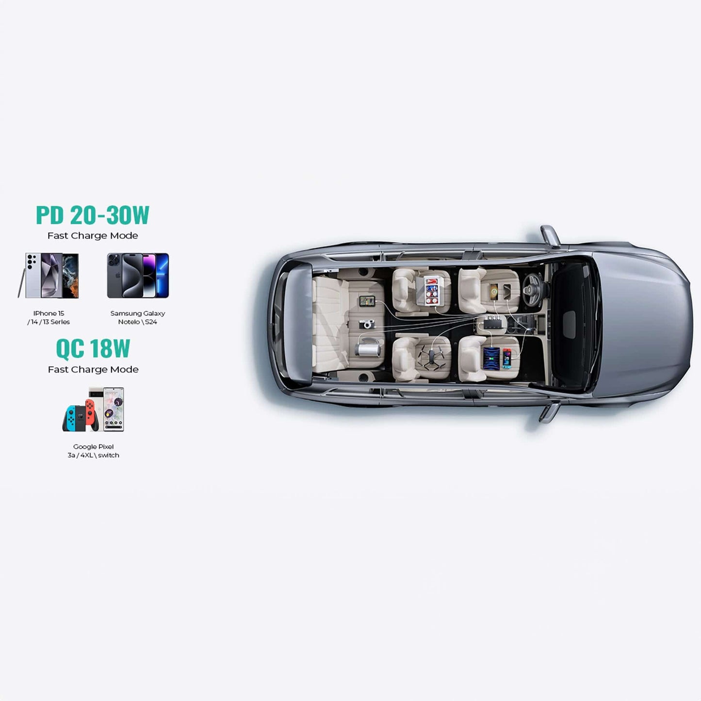 Adaptor pentru bricheta auto Timebox, 9 in 1, 3 x soclu auto, Negru