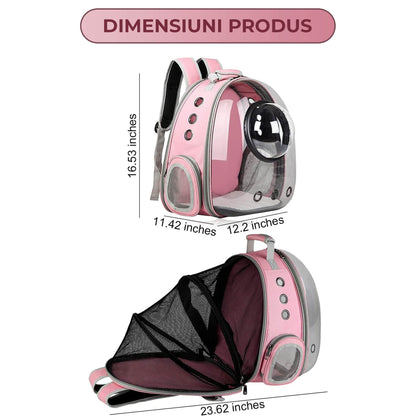 Rucsac Transparent Extensibil pentru Pisici si Caini de Talie Mica