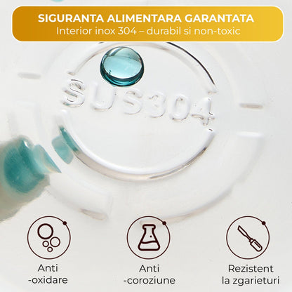 Set Vesela Copii Inox Timebox, Bol Cana Tacamuri, Saculet Inclus, Galben
