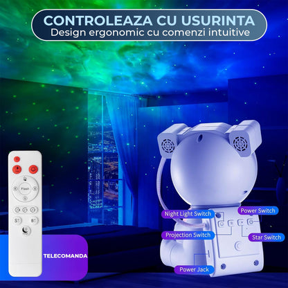 Lampa tip Proiector Model Astronaut Timebox, 2 in 1 cu 8 Culori de Nebuloasa