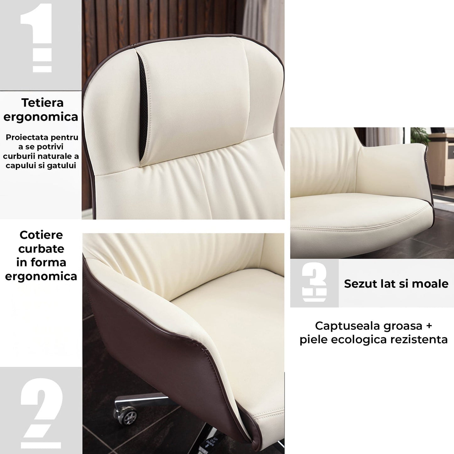 Scaun Directorial Din Piele Naturala pentru Birou Timebox, Maro
