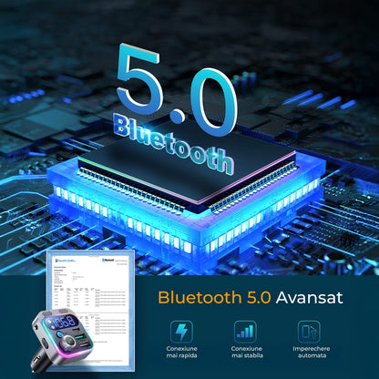 Modulator FM Auto Bluetooth 5 Timebox, Microfoane Duale, Negru