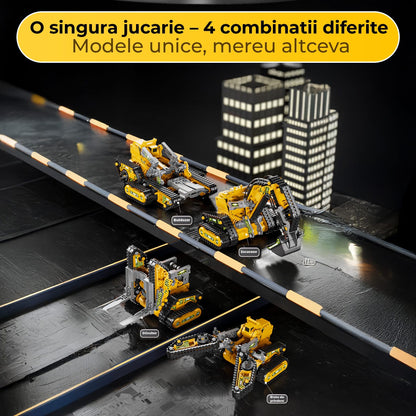 Set 4 in 1 Excavator Constructii Electric cu Telecomanda, Tanc, Galben
