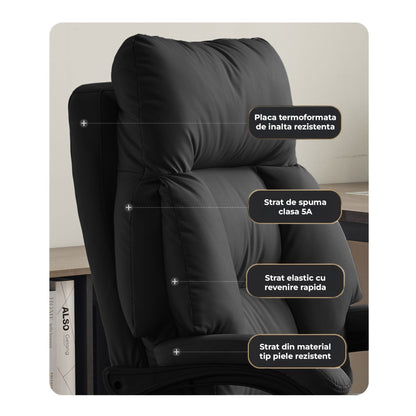 Scaun Office Executiv din Piele Naturala, 360°, Negru
