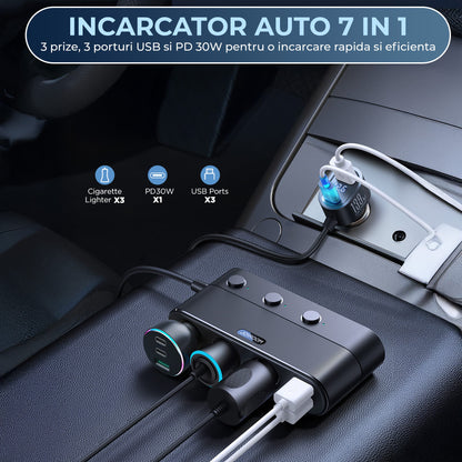 Adaptor priza Timebox, 139W, 3 x USB, 1 X USB-C, 7 in 1, 3x soclu auto, C 3