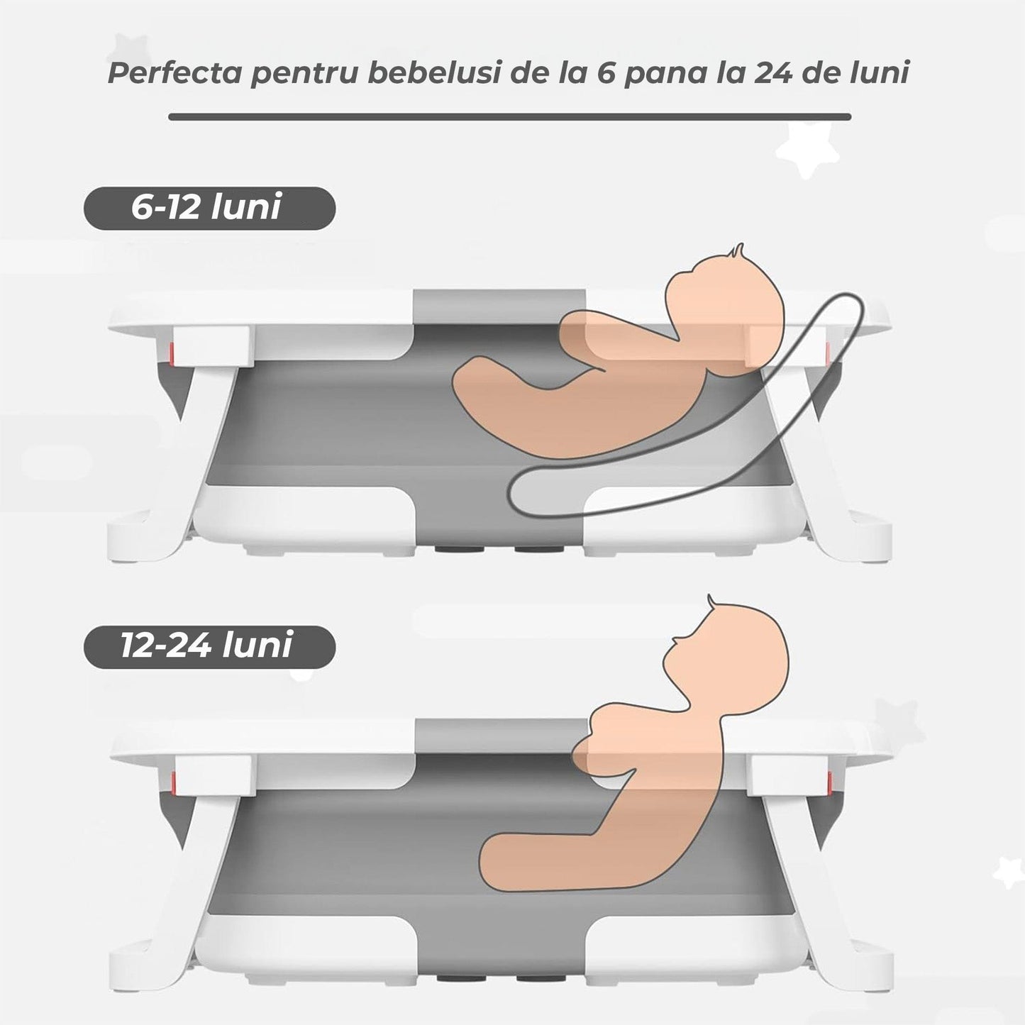 Cadita Bebe Pliabila cu Pernuta Moale si Termometru, Alb