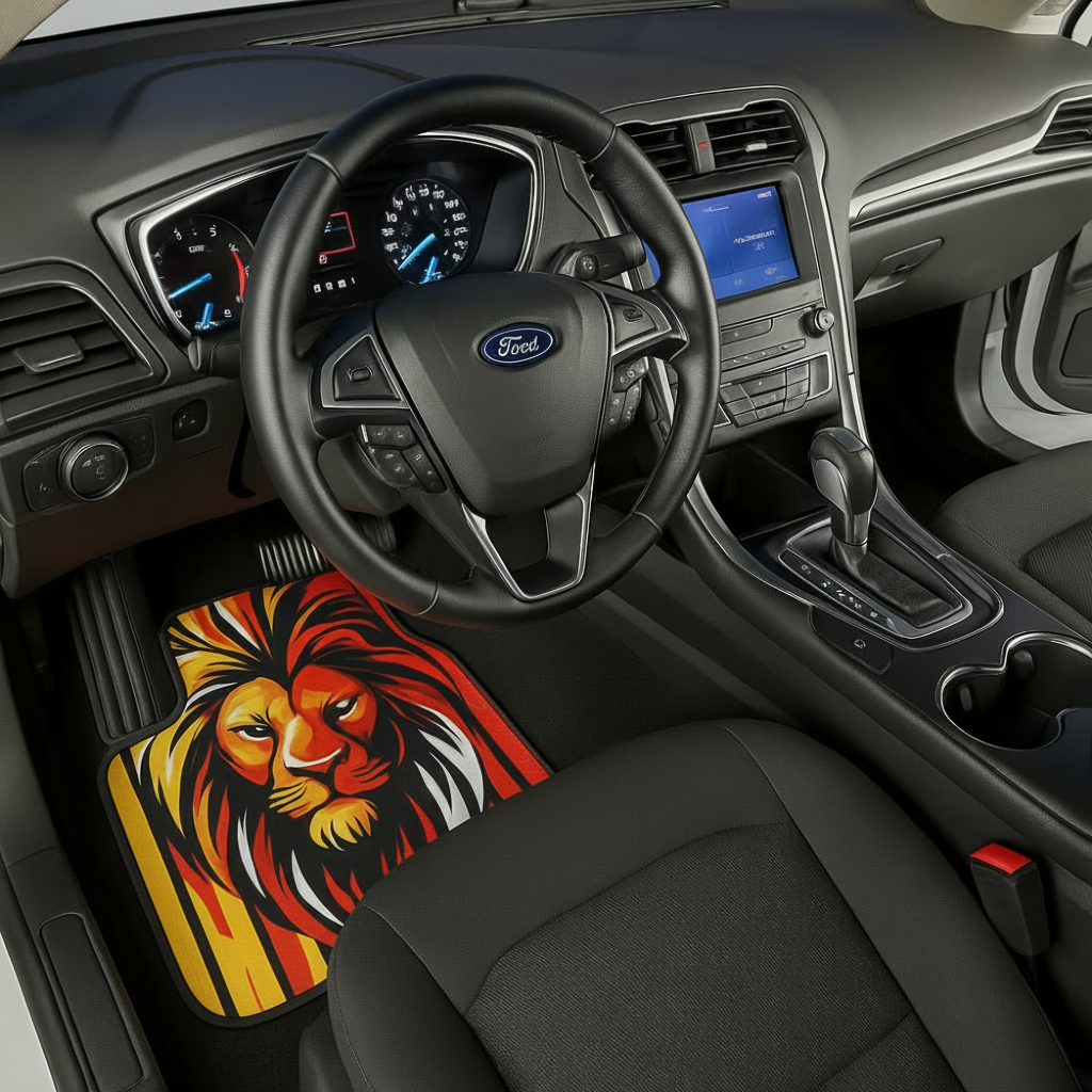 Covorase Auto Universale “Lion Power” – Design Tribal Rosu-Galben