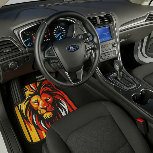 Covorase Auto Universale “Lion Power” – Design Tribal Rosu-Galben