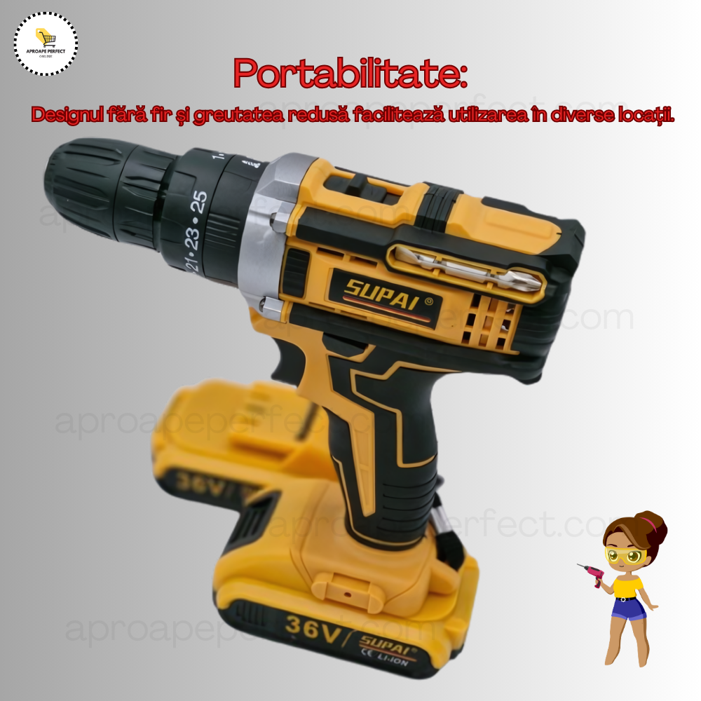 Bormașină Fără Fir cu 2x48Vf Baterii Reîncărcabile Litiu