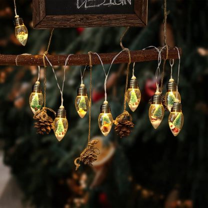Instalatie Craciun, 10 becuri LED Snow Globe, Decor cu braduti si zapada