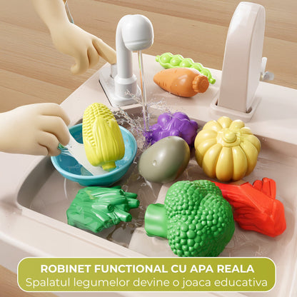 Set Bucatarie pentru Copii cu Abur Real, Apa Curenta, Sunete si Lumini, Verde