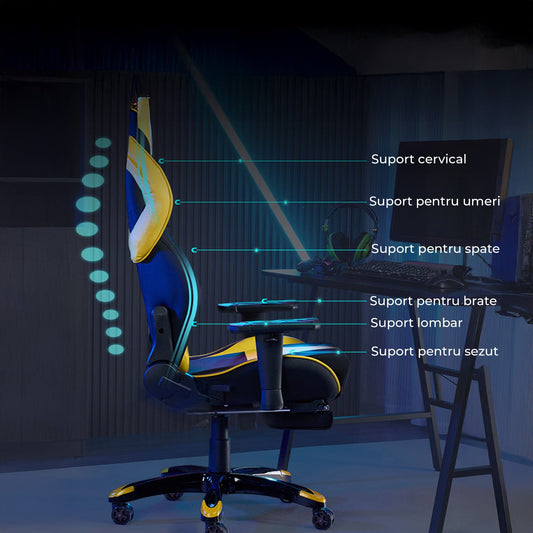 Scaun Gaming Ergonomic, 360°, Galben
