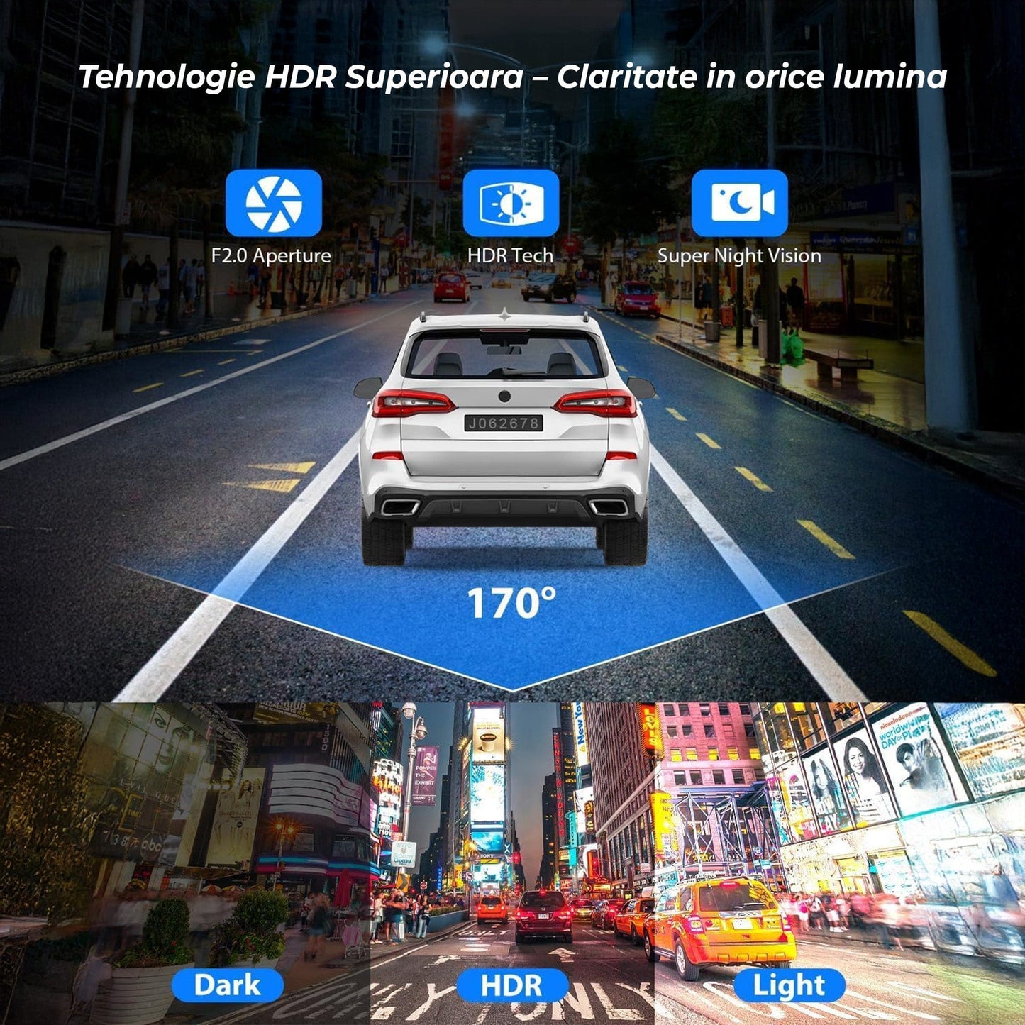 Camera Auto Tripla Timebox, Dash Cam Fata, Full HD 1080P, Negru