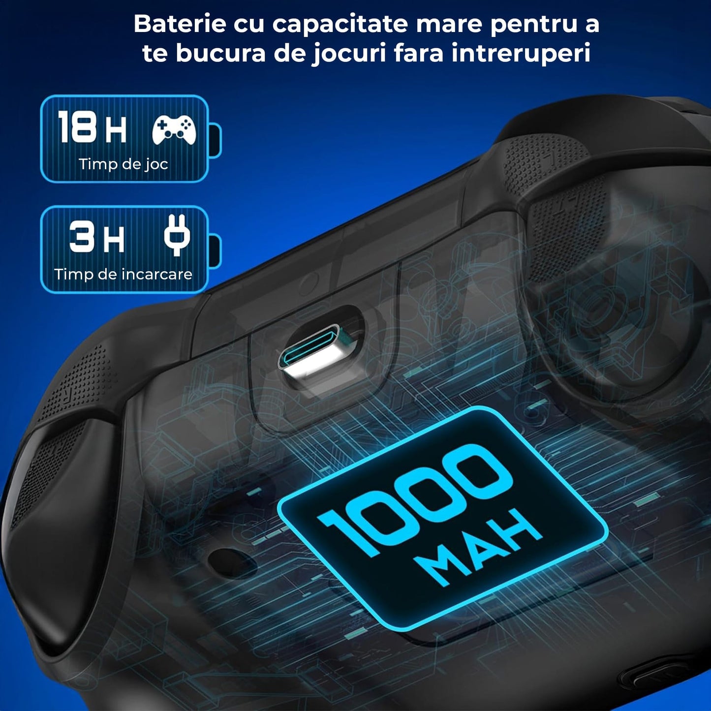 Controller Wireless Timebox, RGB, LED 9 Culori, Turbo Ajustabil, Vibratii, Negru