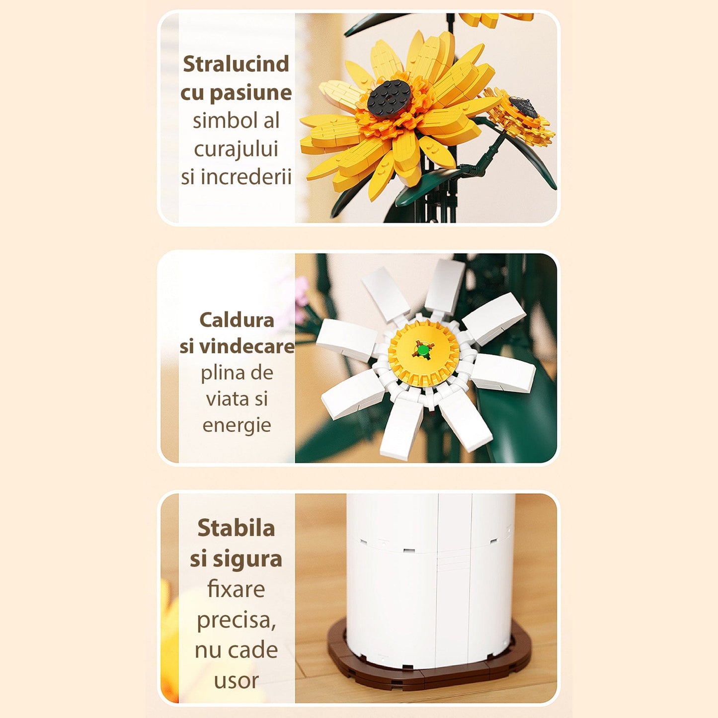 Set Constructie Floarea Soarelui Timebox, 821 Piese ABS, Ornament, Galben