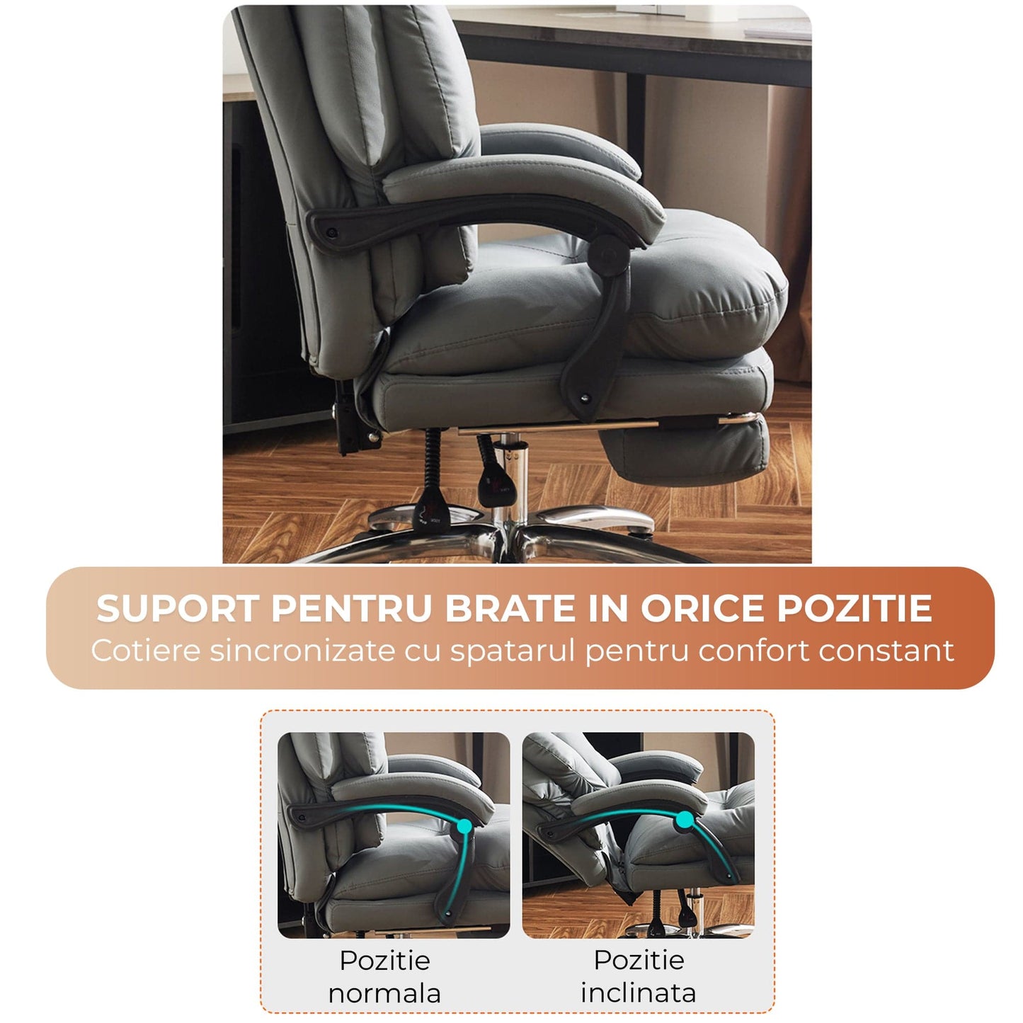 Scaun Office Executiv din Piele Naturala, 360°, Negru