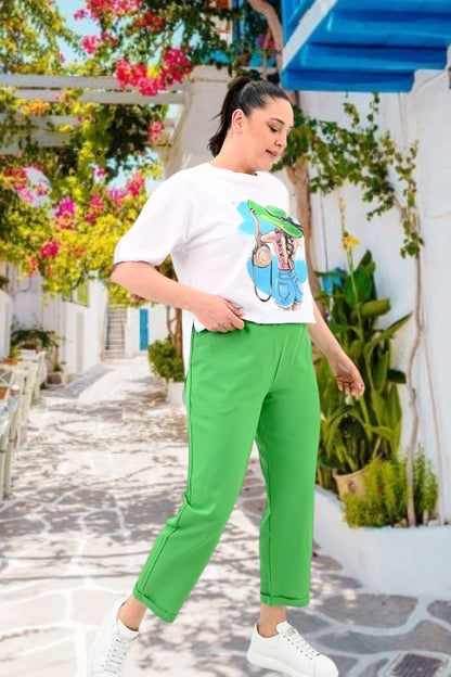 Compleu pantaloni si bluza cu imprimeu 8104