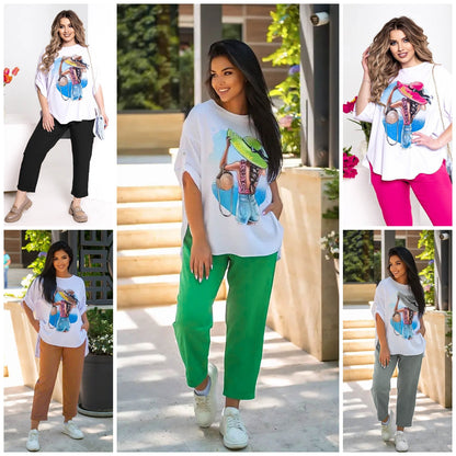 Compleu pantaloni si bluza cu imprimeu 8104
