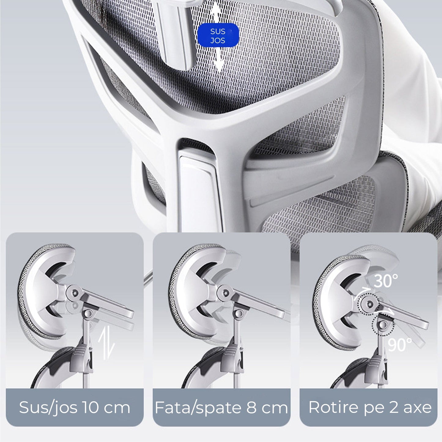 Scaun birou ergonomic Timebox, Tetiera, 4D armrest, Gri