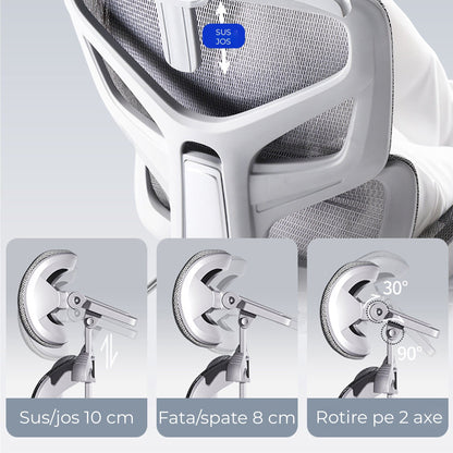 Scaun birou ergonomic Timebox, Tetiera, 4D armrest, Gri