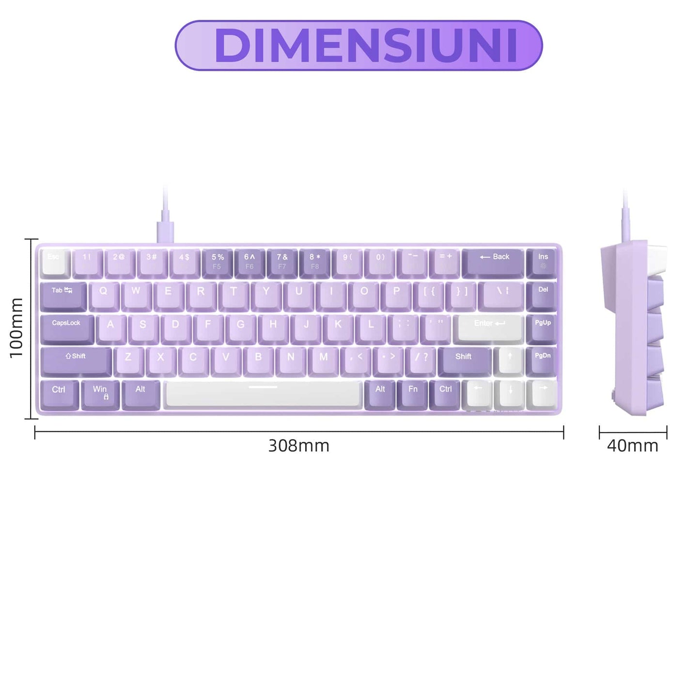 Tastatura Mecanica Gaming Timebox, Red Switch, 60%, Hot-Swap, Violet