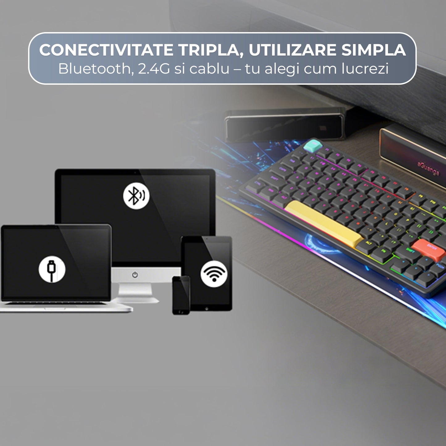 Tastatura Mecanica Ultra-Slim Wireless 75% Timebox, RGB, Low-Profile