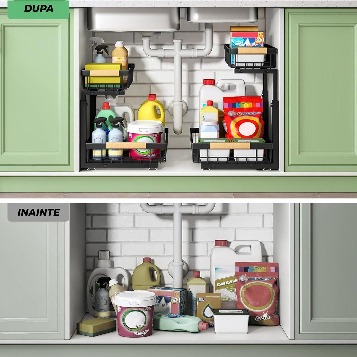 Set 2 Organizatoare Metalice cu Sertar Glisant pentru Dulap, 2 Niveluri