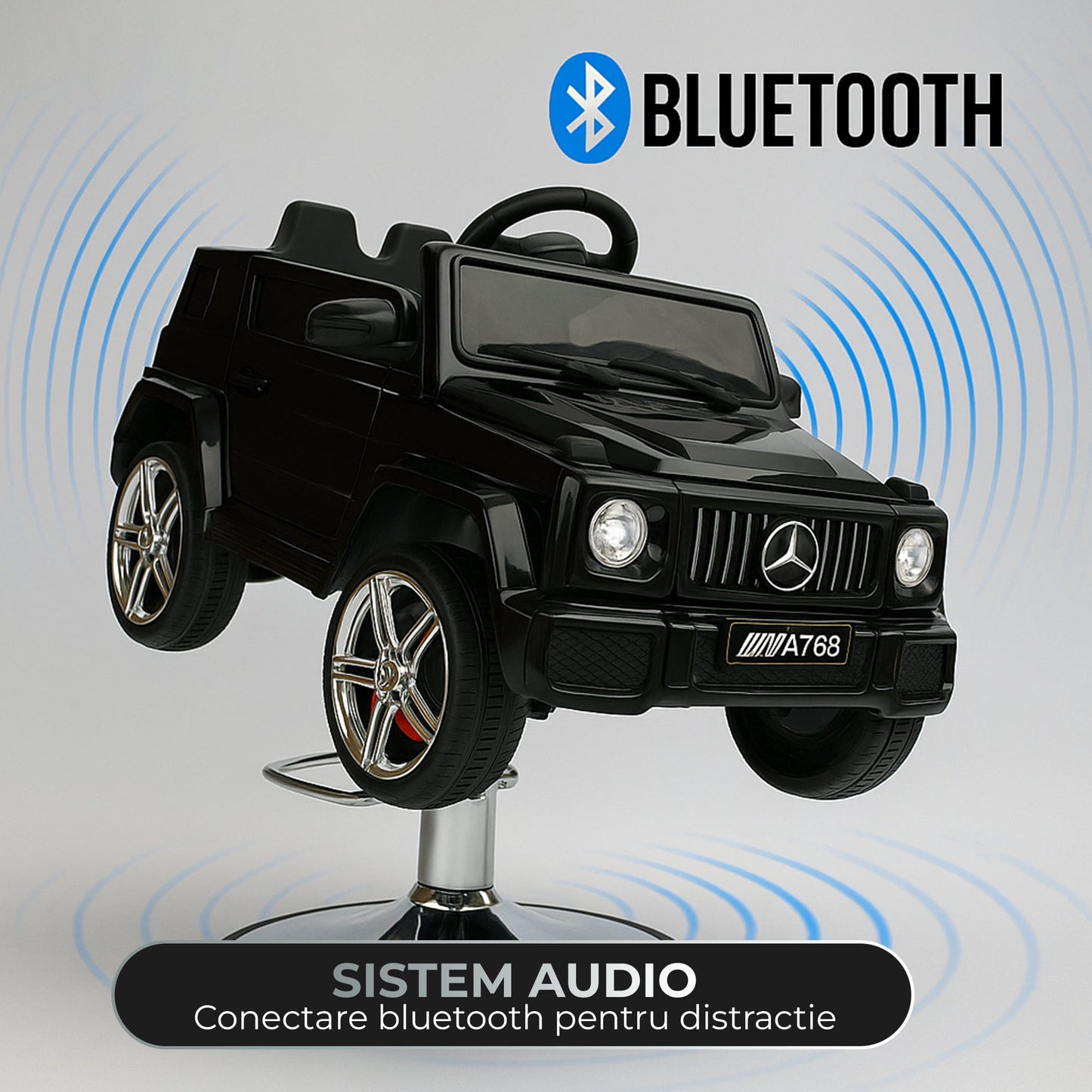 Scaun auto de tuns copii model G-Class, Scaun interactiv cu Bluetooth, Negru