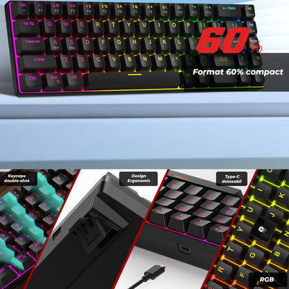 Tastatura Mecanica Gaming Timebox, 60%, Anti-Ghosting, Negru