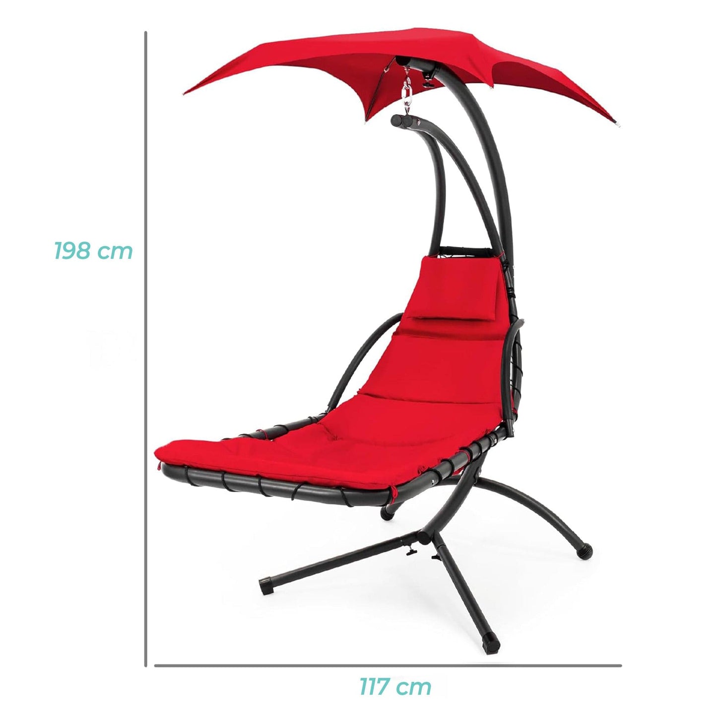 Balansoar tip Sezlong Suspendat de Exterior cu Copertina, Perna Ergonomica, Rosu