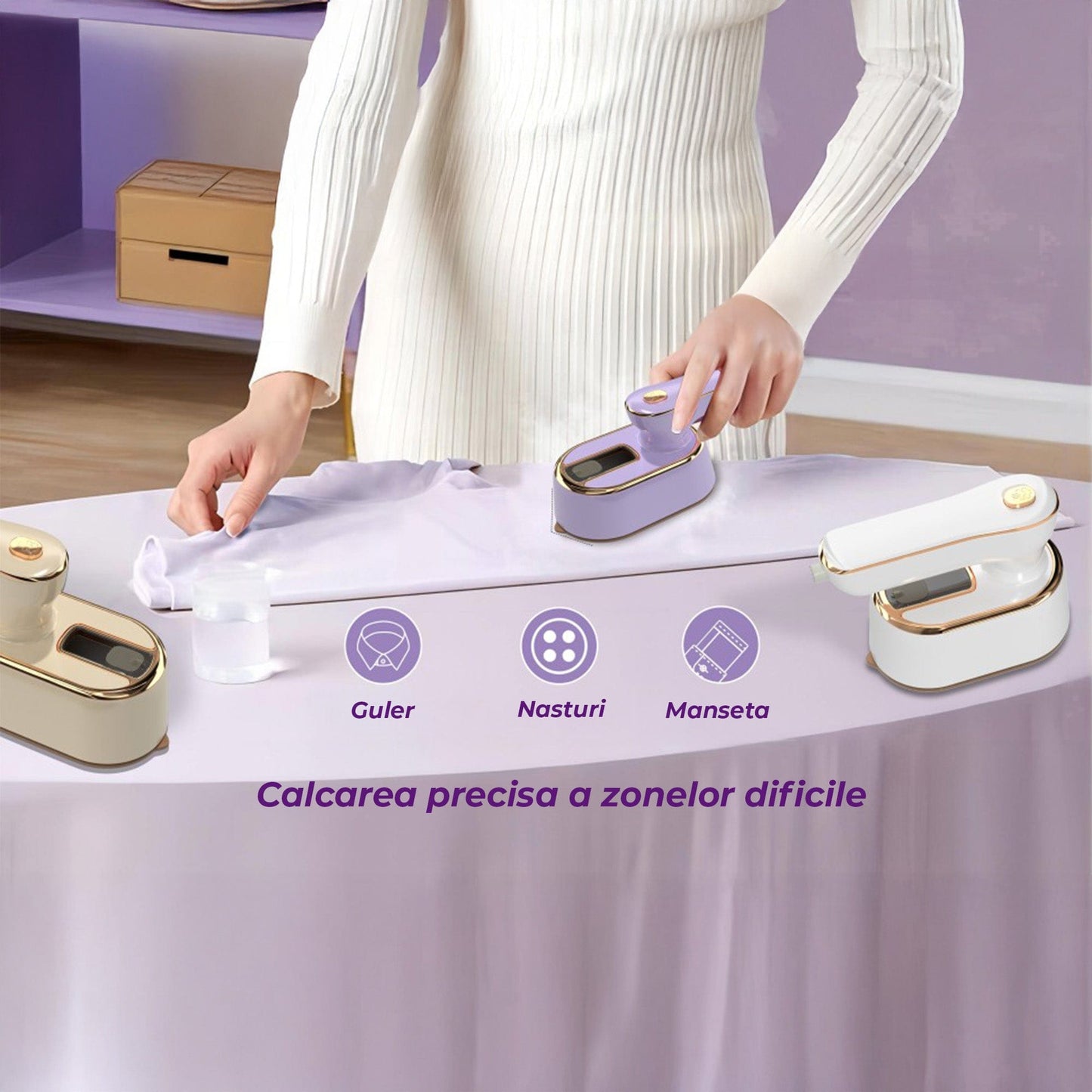 Mini Fier de Calcat si Steamer 2 in 1 pentru Calatorii, Incalzire Rapida 5s, Alb