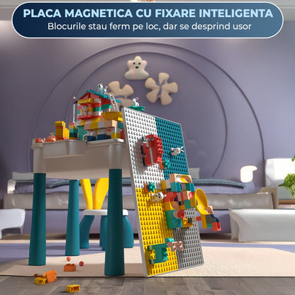 Masa Multifunctionala cu Piese Compatibile Lego Duplo, Set 61x41cm cu 442 Piese