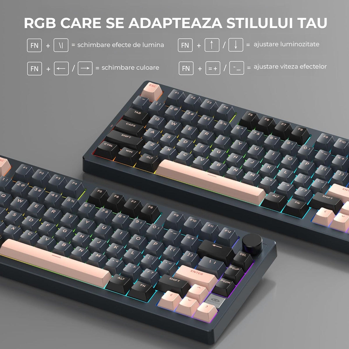 Tastatura Mecanica Wireless 75% Timebox, Hot-Swap, Gasket, Negru