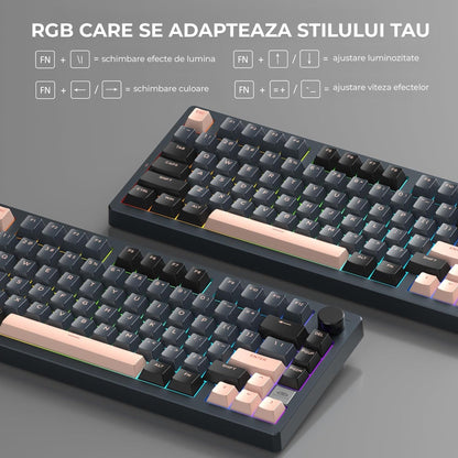 Tastatura Mecanica Wireless 75% Timebox, Hot-Swap, Gasket, Negru