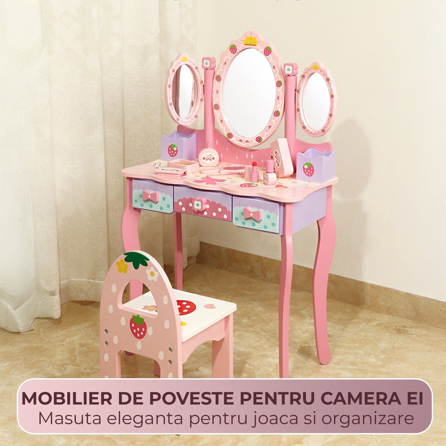 Set de joaca din lemn pentru fete 4, 6 ani, Sarbatori, Roz