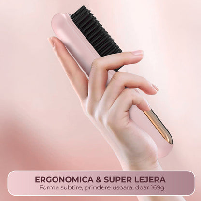 Perie Ionica pentru Indreptat si Ondulat Parul, Wireless, Placute Ceramice, Roz